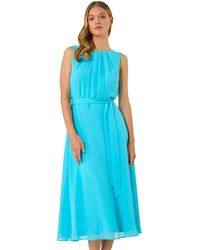 Roman - Chiffon Pleated Neck Midi Dress - Lyst