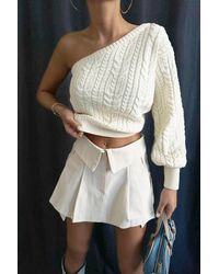 Hiccup - Cable Knitted One Shoulder Cropped Sweater - Lyst