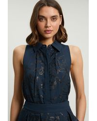 Karen Millen - Linen Matte Sequin Collared Top - Lyst