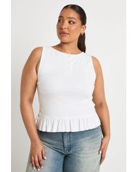 Boohoo - Plus Button Down Ruffle Hem Top - Lyst
