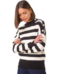 Roman - Button Shoulder Detail Stripe Knit Jumper - Lyst