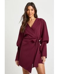 Boohoo - Volume Sleeve Tie Waist Blazer Dress - Lyst