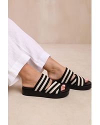 Where's That From - Wheres 'Andorra' Flatform Striped Cross Over Crochet Strap Sandals - Lyst