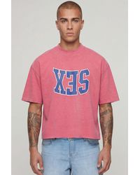 BoohooMAN - Oversized Boxy Heavyweight Washed Sex Slogan T-Shirt - Lyst