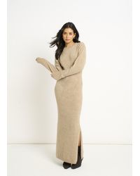 Gini London - Oatmeal Jersey Boucle Bodycon Maxi Dress - Lyst