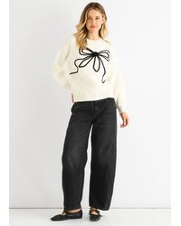 Gini London - Contrast Bow Pattern Oversized Jumper - Lyst