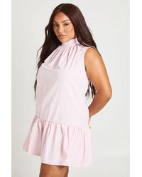 Boohoo - Plus Stripe High Neck Frill Hem Mini Dress - Lyst