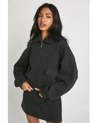 Boohoo - Textured Zip Front Wool Look Bomber Jacket - Lyst