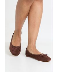 Boohoo - Faux Suede Bow Detail Square Toe Ballet Flats - Lyst