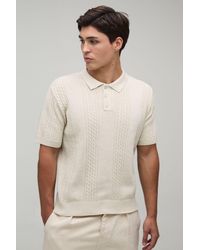 BoohooMAN - Regular Fit Cotton Blend Cable Knitted Polo - Lyst