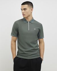 River Island - Polo Shirt Muscle Fit Textured Zip Zipped - Lyst