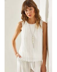 Bianco Lucci - Textured Siphon Blouse With Accessory Detail - Lyst
