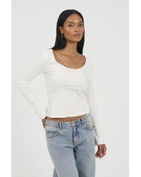 Brave Soul - Ribbed Scoop Neck Top With Lettuce Hem - Lyst