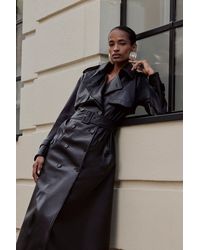 Karen Millen - Tailored Faux Leather Belted Trench Coat - Lyst