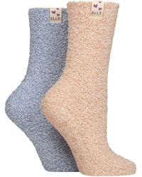 Elle - 2 Pack Ladies Two Tone Cosy Bed And Home Socks - Lyst