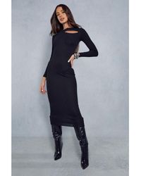 MissPap - Knitted Ribbed Cut Out Detail Maxi Dress - Lyst