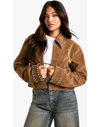 Boohoo - Petite Stud Detail Faux Suede Jacket - Lyst