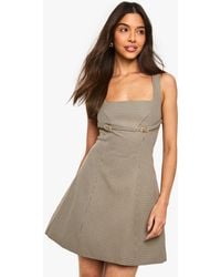Boohoo - Check Herringbone Square Neck Tailored Buckle Detail Mini Dress - Lyst