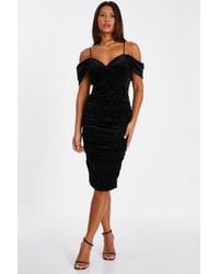 Quiz - Velvet Glitter Cold Shoulder Midi Dress - Lyst