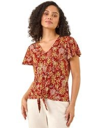 Roman - Floral Tie Front Stretch Top - Lyst