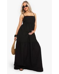 Boohoo - Maternity Tiered Linen Look Strappy Maxi Dress - Lyst