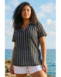 Roman - Curve Stripe Collared Knit Top - Lyst