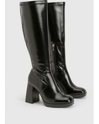 Boohoo - Wide Fit Platform Block Heel Knee High Boots - Lyst