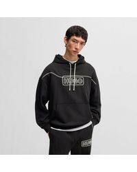 HUGO - Noiderhood Chain Stitch Logo Hoodie Voor In Zwart - Lyst
