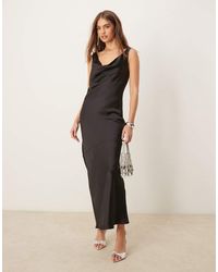 Gina Tricot - Cowl Neck Low Back Satin Bias Cut Maxi Dress - Lyst