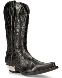 New Rock - Flame Accented Leather Biker Cowboy Boots- M-7921-S1 - Lyst