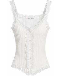 MixRay - Fitted Sleeveless Lace Ribbed Blouse With Buttons - Lyst