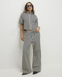 River Island - Wide Leg Jeans Striped Drawstring Cotton - Lyst