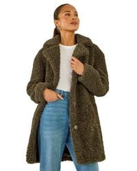 Roman - Petite Teddy Longline Coat - Lyst