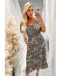 AX Paris - Multi Ditsy Printed Flutter Sleeve Midi Dress - Lyst