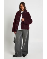 Boohoo - Contrast Binding Collared Teddy Jacket - Lyst