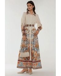 Hiccup - Printed Long Sleeve Maxi Dress With Belt - Lyst