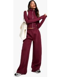 Boohoo - Rib Seam Detail Double Zip Top And Straight Leg Jogger Set - Lyst