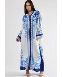 Msn-Collection - Printed Maxi Dress With V-Neck - Lyst