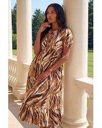 Roman - Abstract Print Tie Front Smock Dress - Lyst