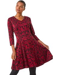 Roman - Leaf Print Skater Dress - Lyst