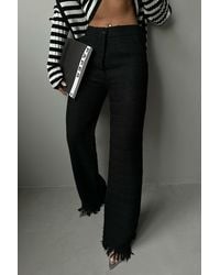 Hiccup - Tweed High Waist Straight Leg Trousers With A Tassel Hem - Lyst