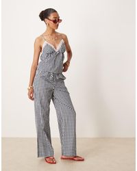 Nia - Khonny Gingham Wide Leg Trousers - Lyst