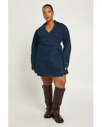 Boohoo - Plus Denim Wrap Dress - Lyst
