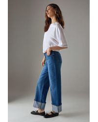 Warehouse - Seam Detail Wide Leg Turn Up Denim Jean - Lyst