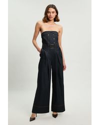 Karen Millen - Petite Tailored Denim Trench Bandeau Jumpsuit - Lyst