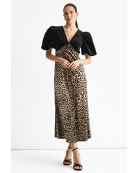 Gini London - Animal Velvet Contrast Top Ocassion Midi Dress - Lyst