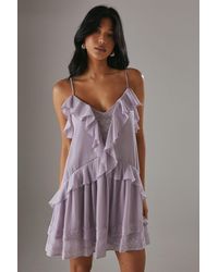 Warehouse - Chiffon Strappy Lace Insert Smock Mini Dress - Lyst