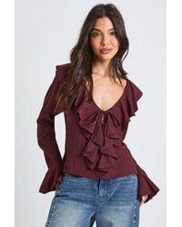 Boohoo - Crinkle Textured Tie Front Blouse - Lyst