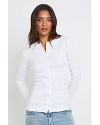 Boohoo - Tall Rib Button Through Long Sleeve Top - Lyst