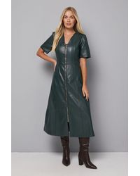Wallis - Petite Faux Leather Zip Midi Dress - Lyst